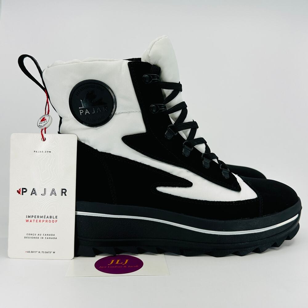 Pajar Women's Talya Color Block Lace Up Winter Snow Boots White/Black Size 9